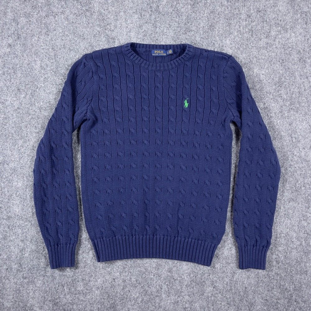 Polo Ralph Lauren Cable Knit Sweater Boys Large Blue Green Pony Crewneck